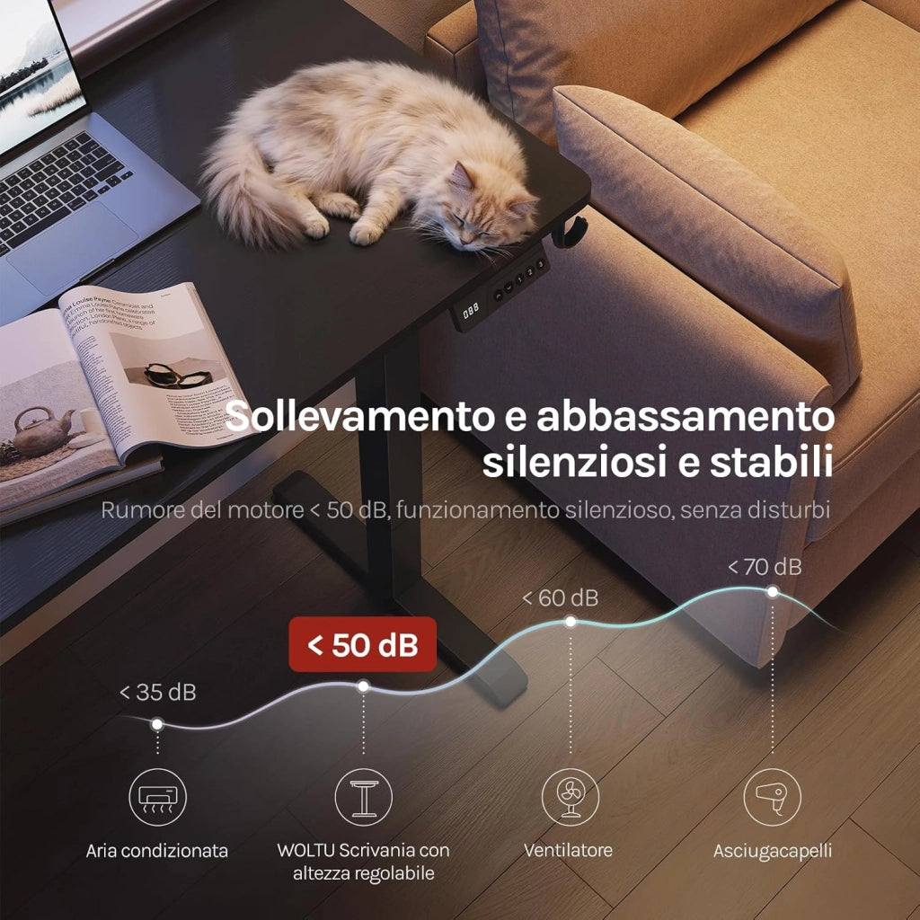 Scrivania Elettrica Regolabile in Altezza 72-118 cm, con 3 Memorie e 2 Ganci – Nero, Silenziosa, Capacità di Carico 80 kg – per Ufficio, Casa, Gaming e Studio, 80x48 cm