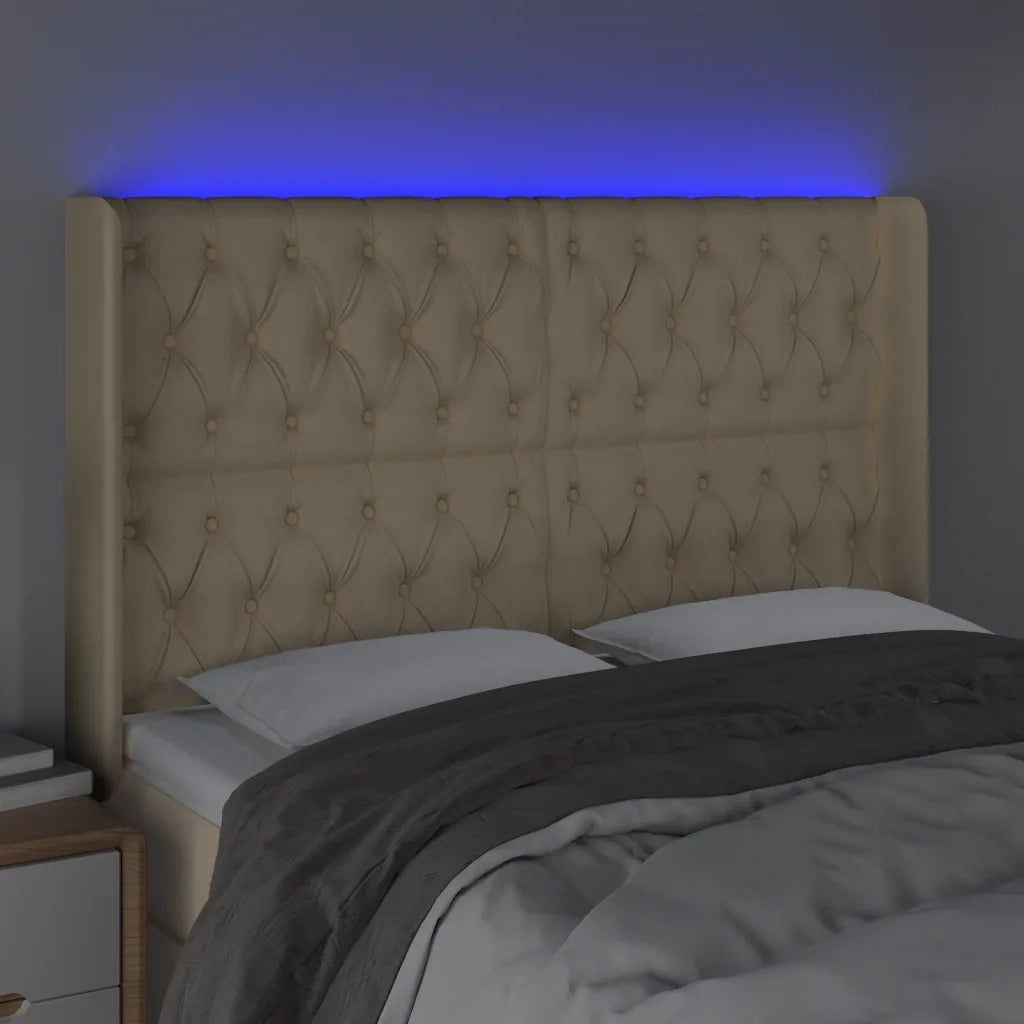 Testiera a LED Crema 147x16x118/128 cm in Tessuto 3124387
