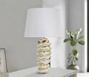 Lampada da tavolo Ashcan, Luce da scrivania, Luminaria da ufficio, Lampada da lavoro, 33x33 h53 cm, Bianco e Oro