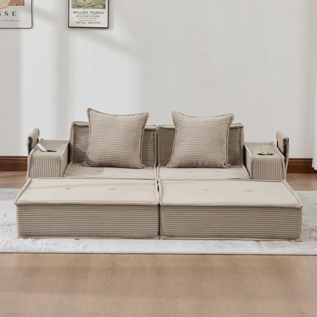 DIVANO Modulare 162x78x66 cm Tessuto a coste Kaki con 2 cuscini