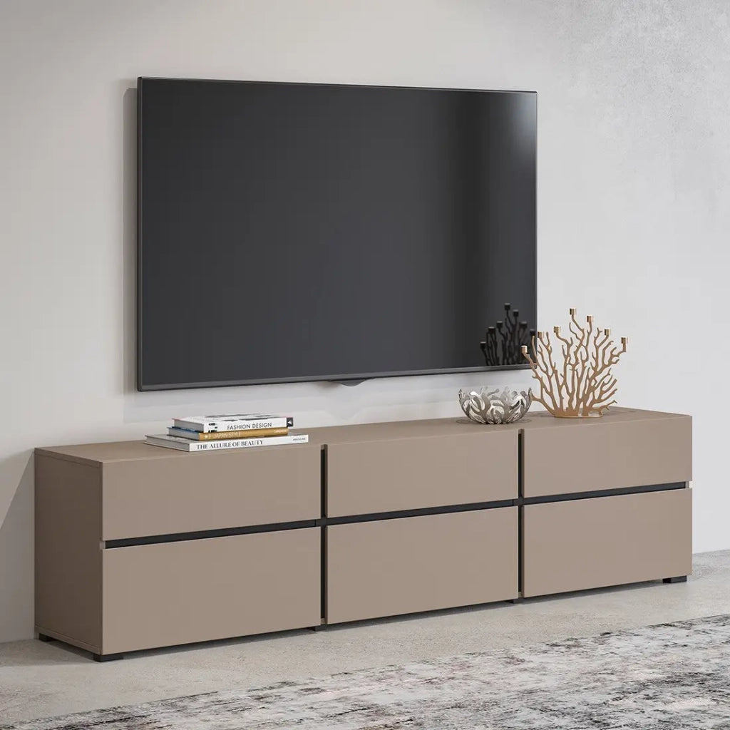 Mobile TV 180cm colori beige e nero collezione HAVANA. Mobile design con 3 porte e 3 cassetti.