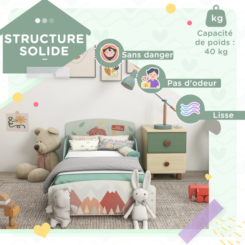 Letto per bambini con barriere di sicurezza ¨C zephmum ¨C 77x143x60 cm verde con rete a doghe
