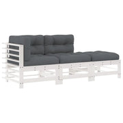 Set Divani da Giardino 3pz | Set Salotto da Giardino con Cuscini in Legno Massello Bianco
