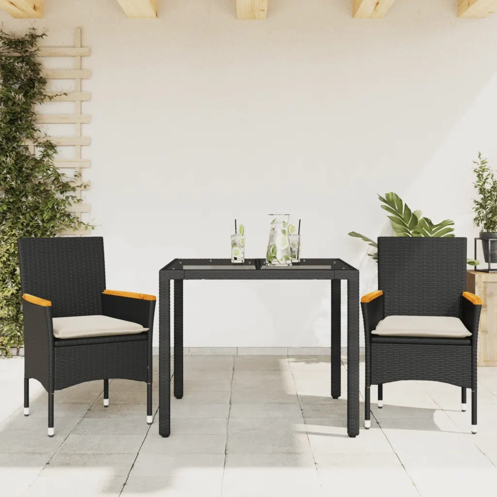 Set da Pranzo da Giardino 3 pz | Set Salotto da Giardino con Cuscini Polyrattan e Vetro