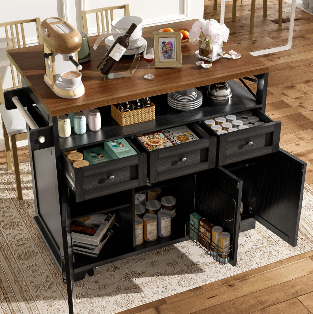 Isola cucina 118x43x98 cm; piano ribaltabile; MDF e metallo; nero