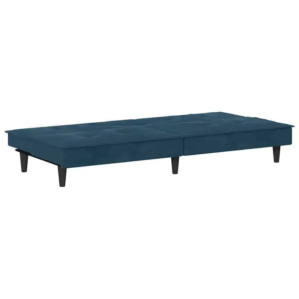 Divano Letto con Portabicchieri in Velluto Blu