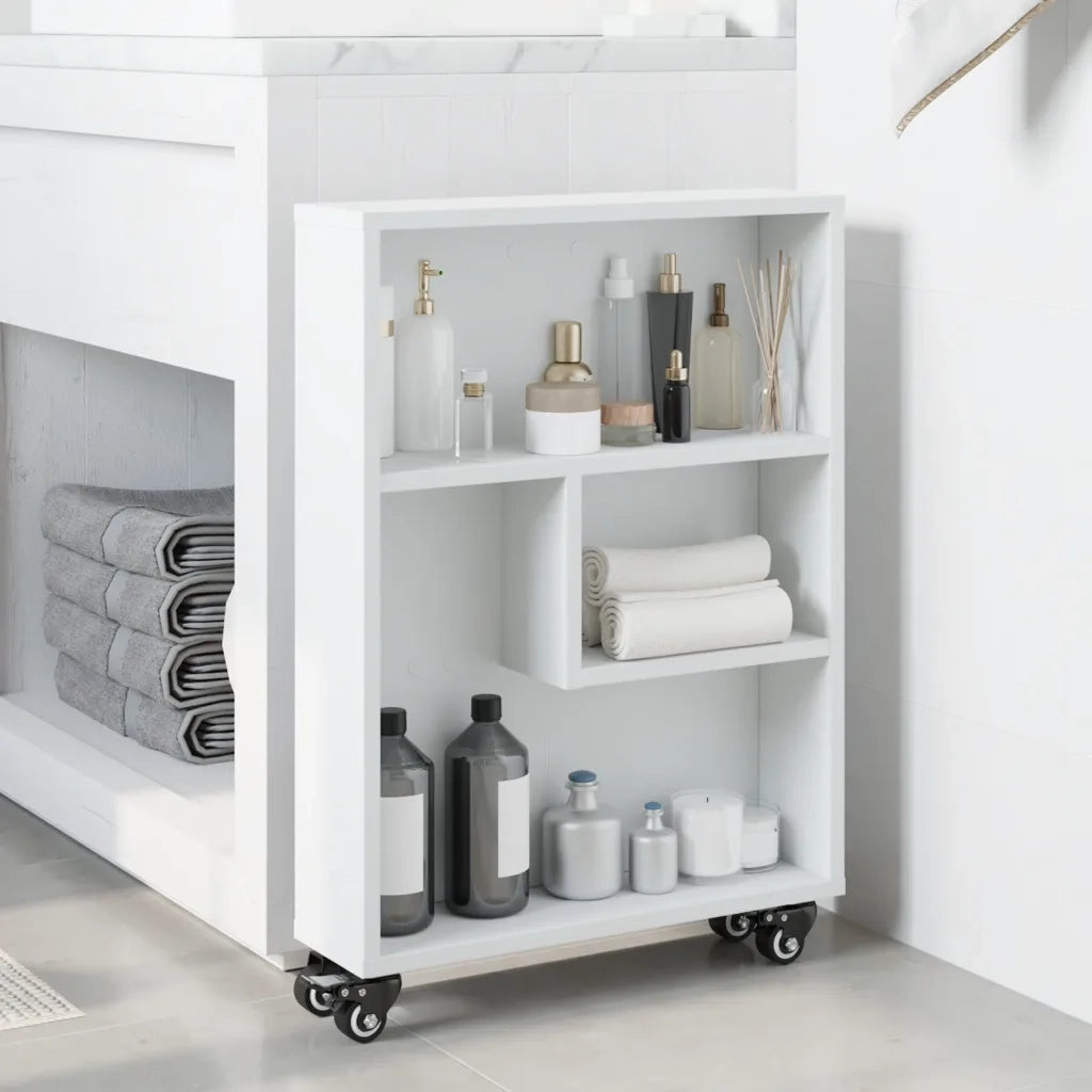 vidaXL Carrello Portaoggetti Stretto Bianco 48x13x68 cm in Truciolato