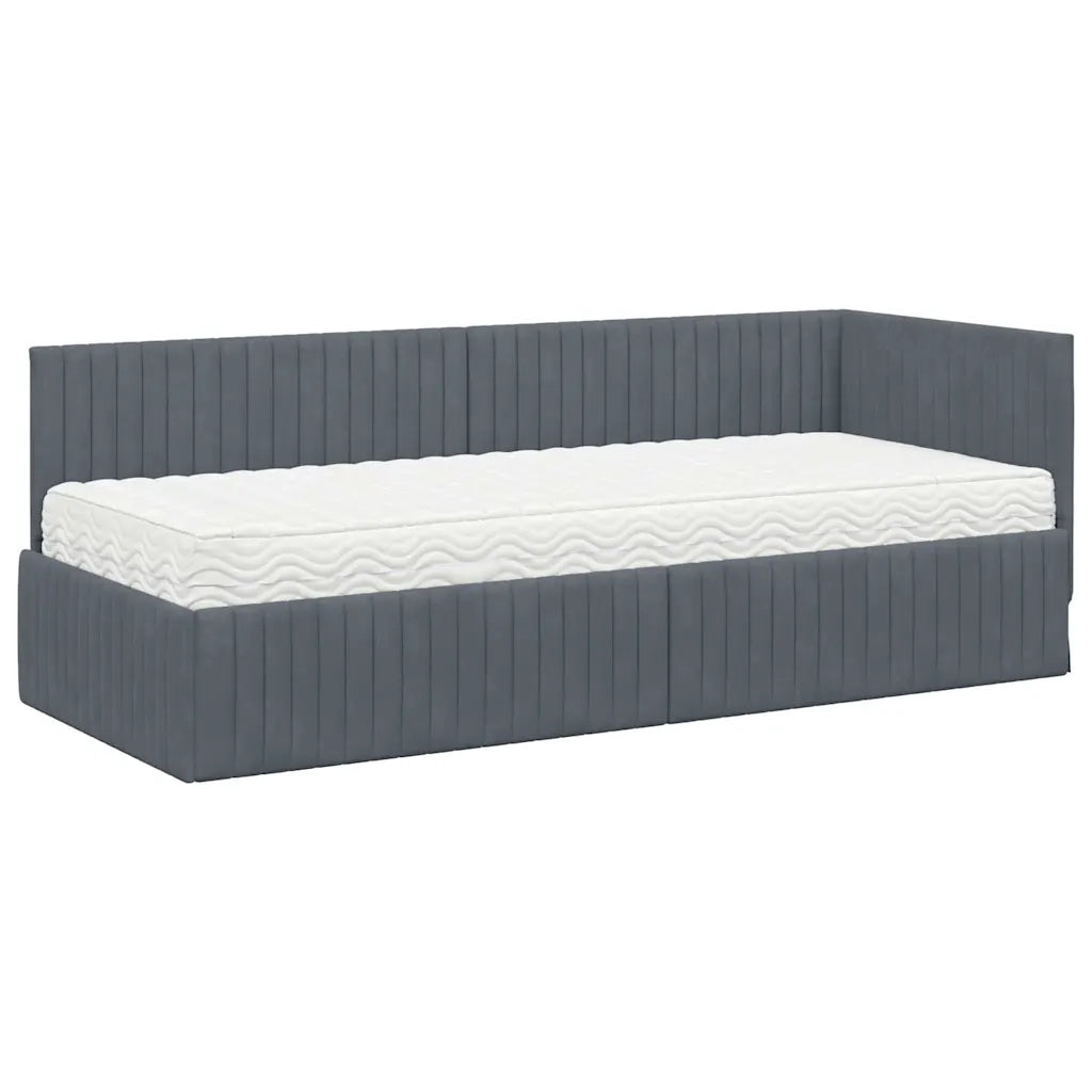 Letto singolo | Letto per adulti | Struttura Letto Angolare con Materasso 2 pcs Grigio Velluto