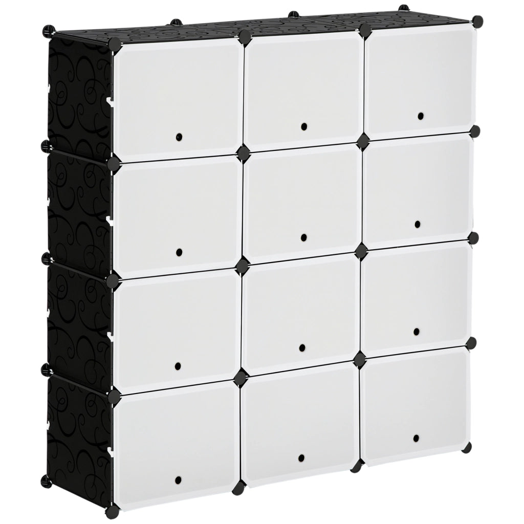 Armadio Portatile Modulare in Plastica con 12 Cubi ¨C zephmum ¨C 125x32x125 cm Nero Bianco