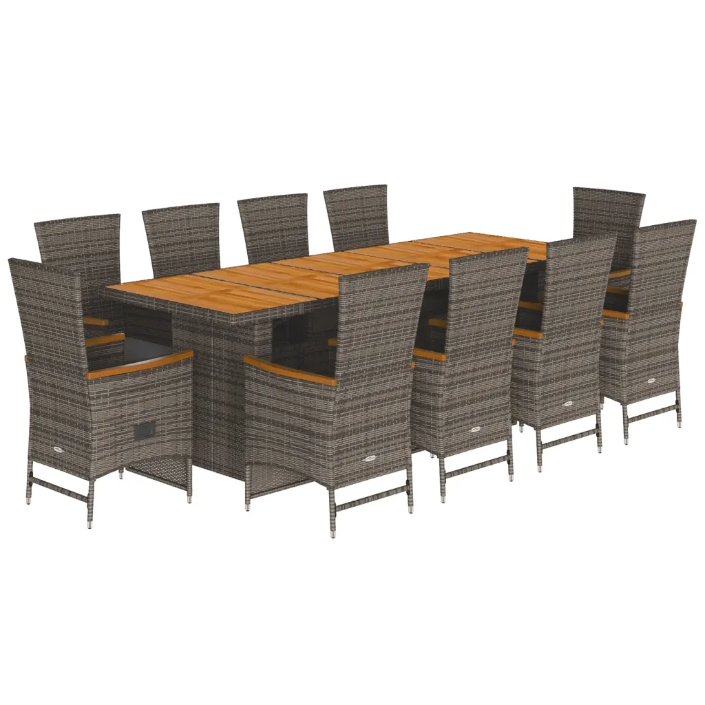 Set da Pranzo da Giardino 11pz con Cuscini in Polyrattan Grigio 3277549