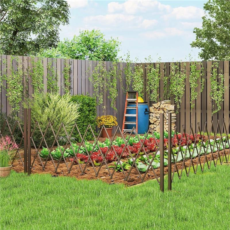 RECINZIONE PER GIARDINO A LARGHEZZA REGOLABILE, IN METALLO E ALLUMINIO, 250X31X103.5 CM, MARRONE