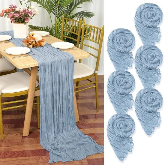 Set di 6 tovaglioli per tavola, blu, 90 x 300 cm, stoffa blu ruvida, tessuto di cotone rustico, tovaglioli per tavola boho, tovaglioli per tavola in stoffa, tenda per la cerimonia di nozze, decorazione per tavola per festa di nozze