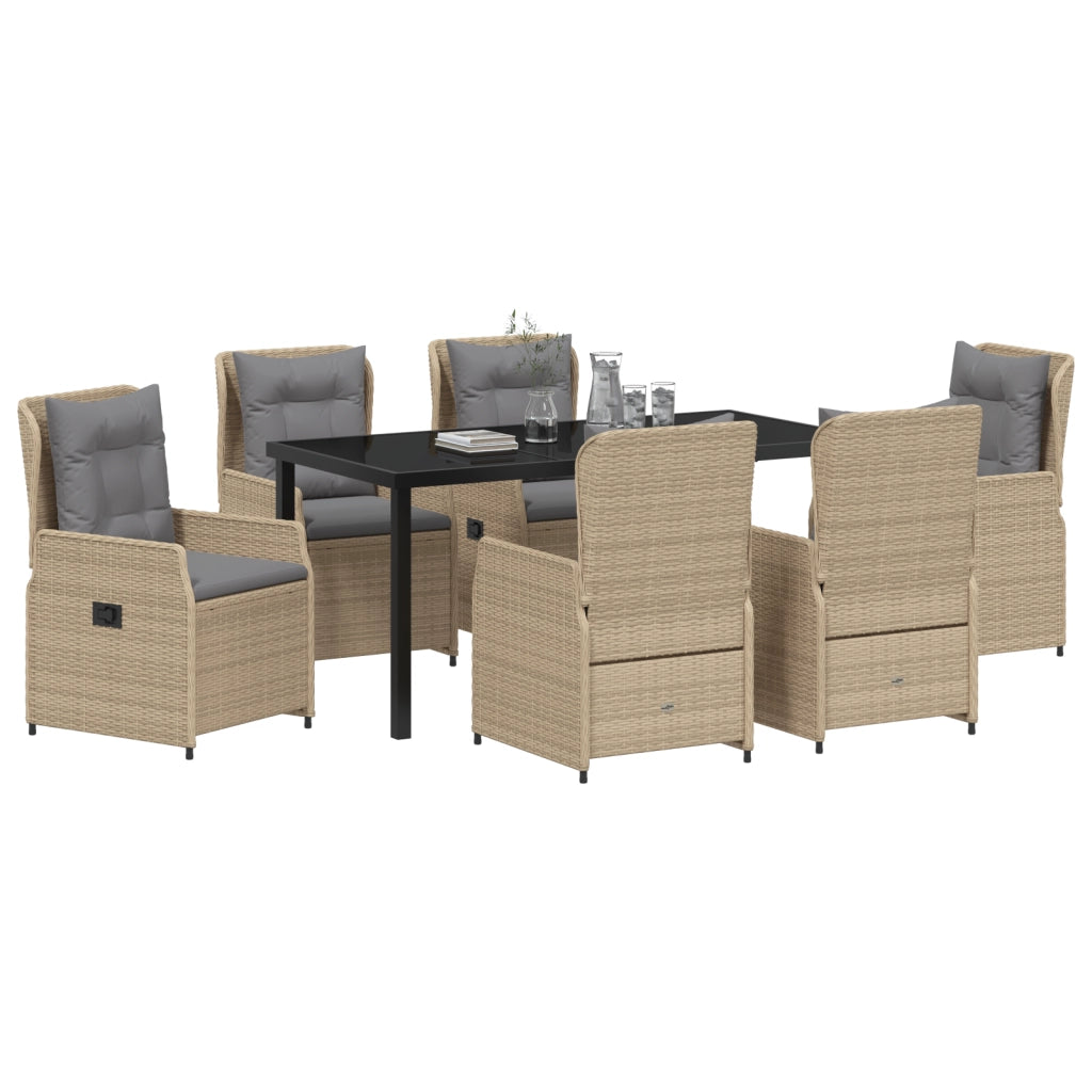 Set da Pranzo per Giardino 7 Pezzi Beige in Rattan Polietilene
