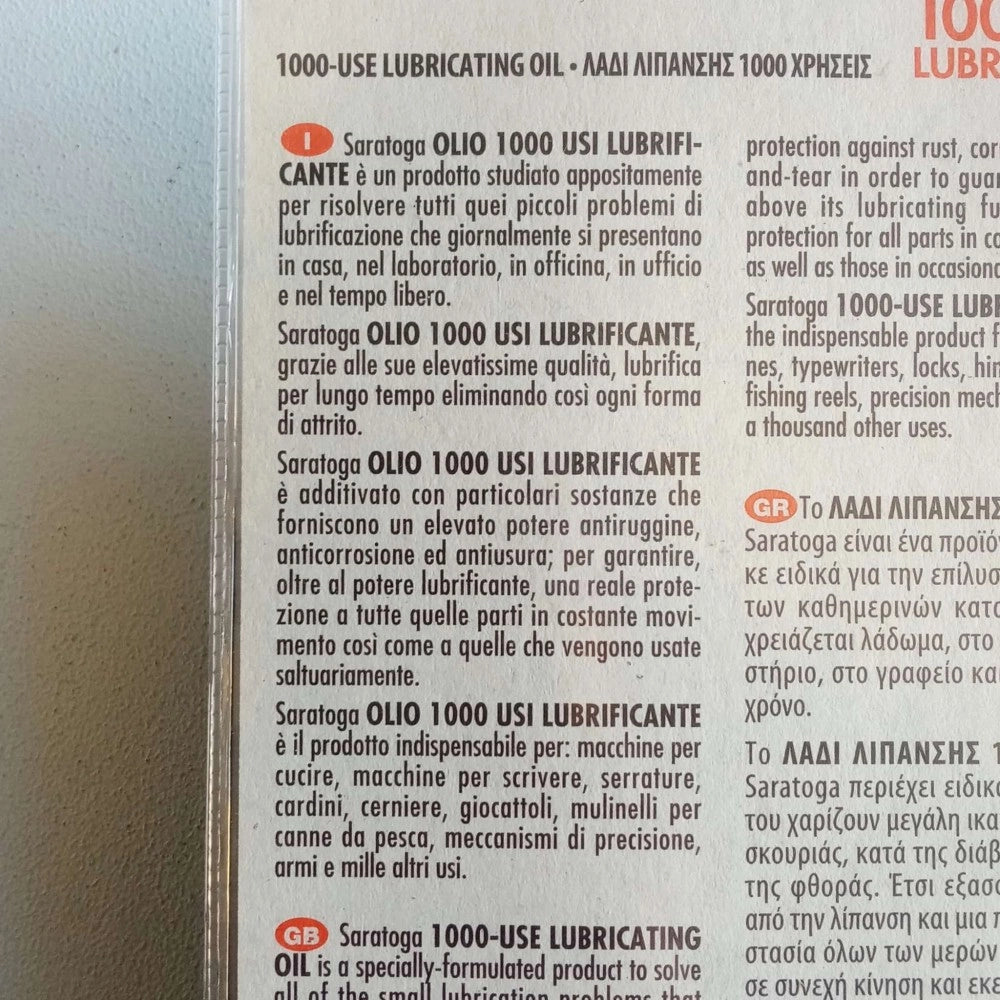 Saratoga 125ml olio milleusi lubrificante in blister