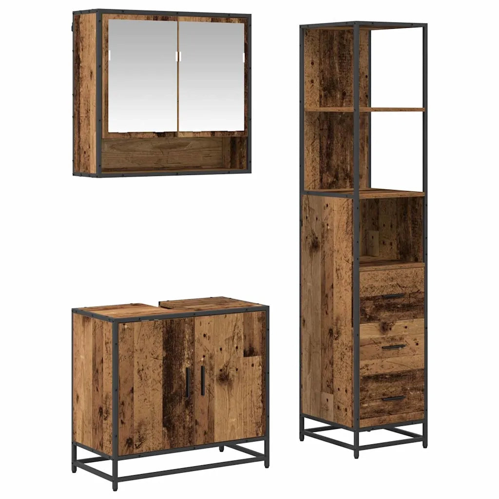 Set di mobili per il bagno con cassetto 3 pcs Legno vecchio