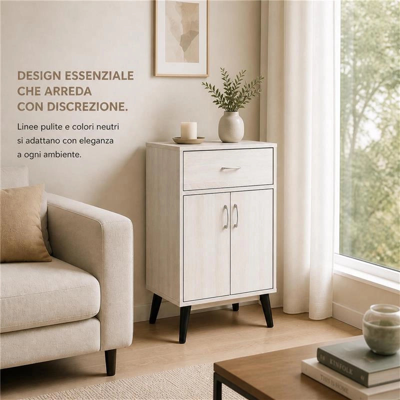 MOBILE IN MDF BIANCO CON 2 ANTE E CASSETTO MISURE: 60X40X74CM