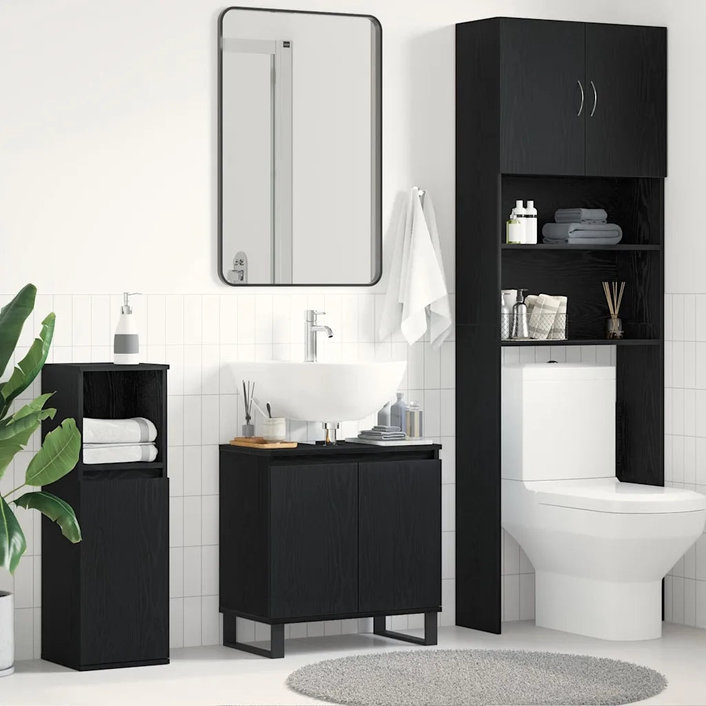 Mobile Lavabo | Armadio per Lavabo da Bagno Rovere Nero 58 x 33 x 60 cm