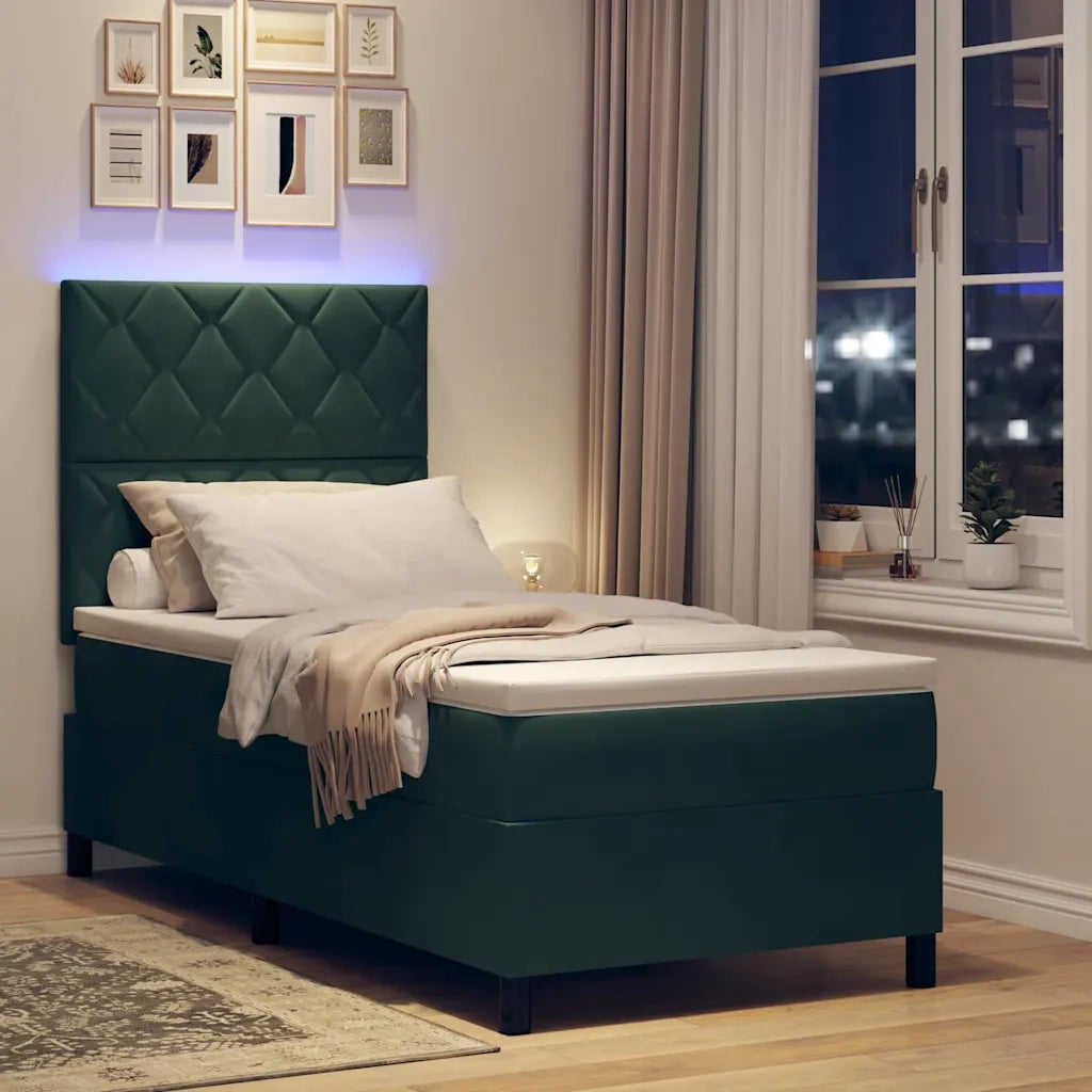 Letto a Sorgente LED Verde Scuro 90 x 200 cm Velluto 3343355