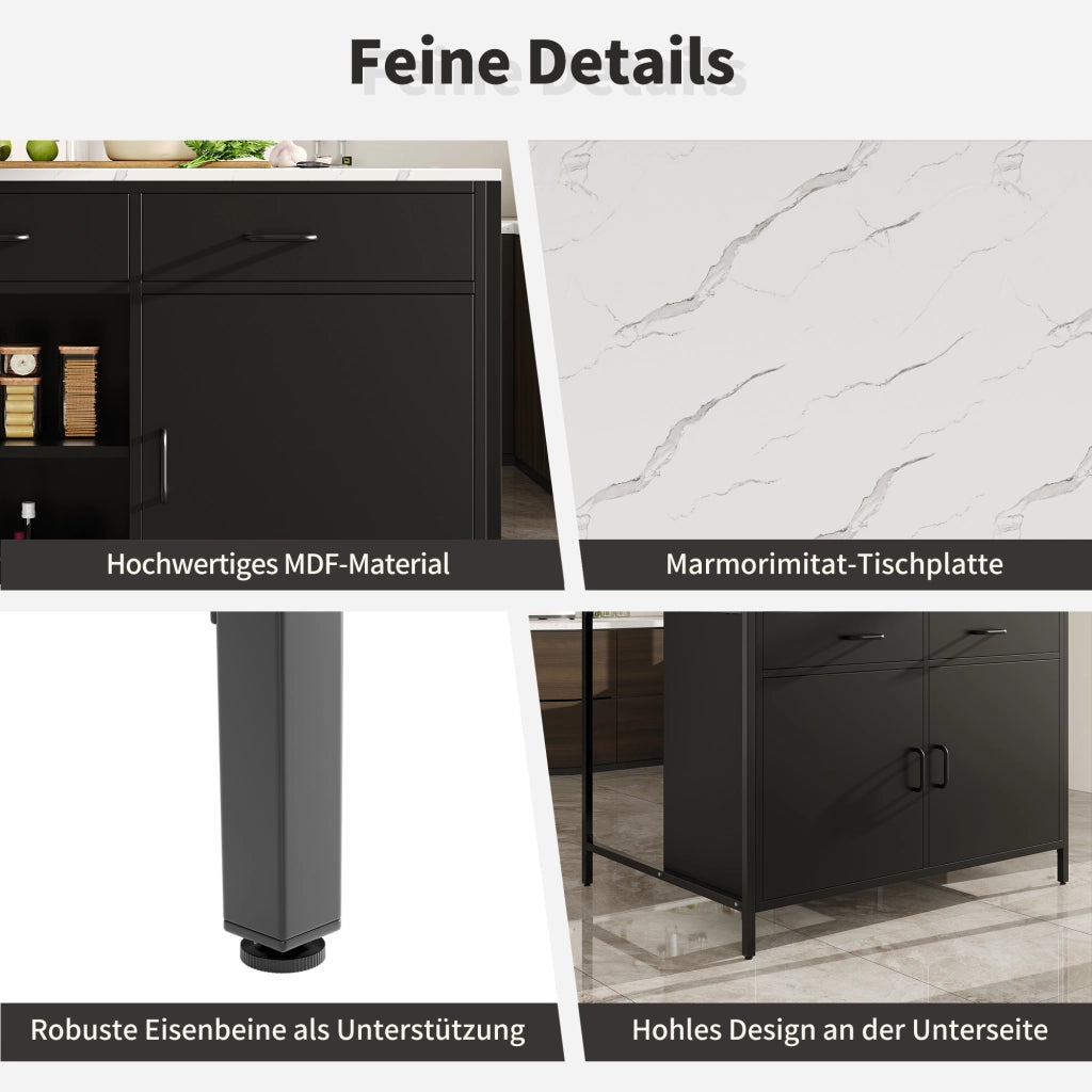 TAVOLO ALTO 100x90x90 cm Nero in MDF con 2 cassetti