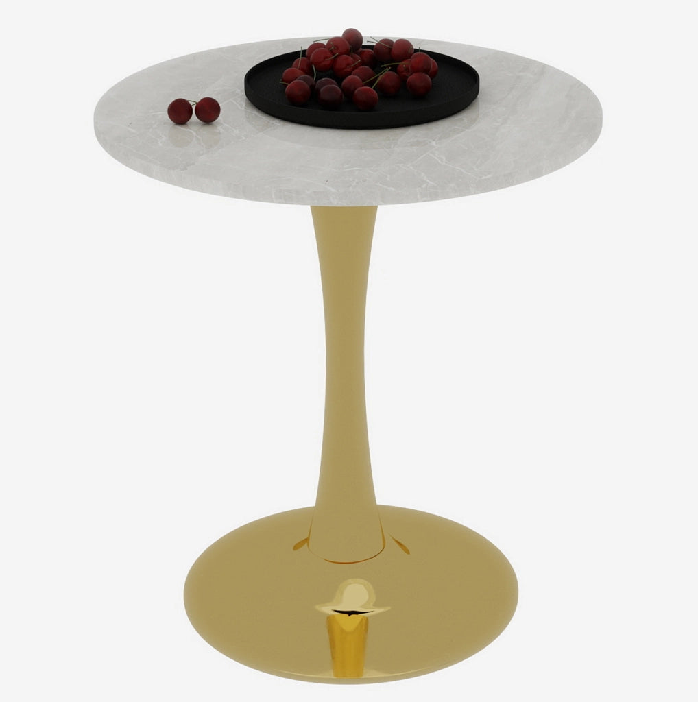 Tavolino basso rotondo 70 x 70 x 72 cm effetto marmo bianco e oro， per 2-4 persone