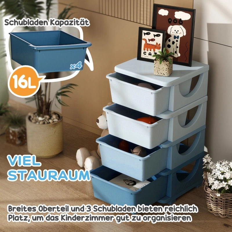 CASSETTIERA PORTAGIOCHI 37x37x76 cm Plastica Blu 4 cassetti