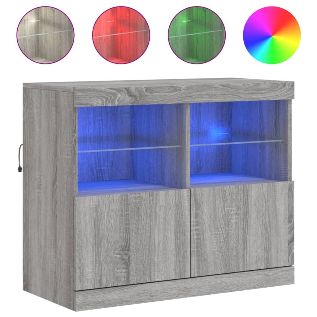 Buffet credenza cassettiera armadio mobile contenitore organizer per cucina soggiorno salotto con luci LED Sonoma 81 x 37 x 67 cm grigio 02_0030084