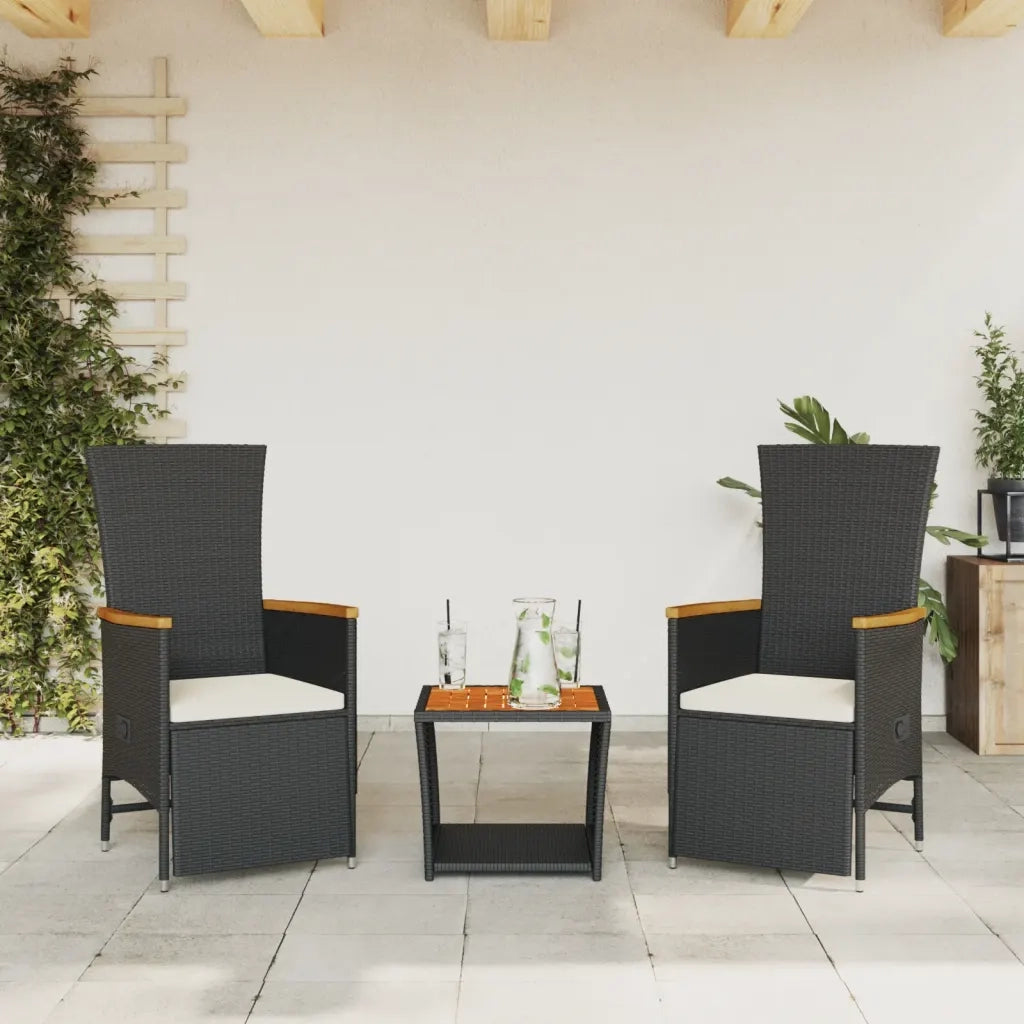 Set da Pranzo da Giardino 3 pz con Cuscini Nero in Polyrattan 3277541