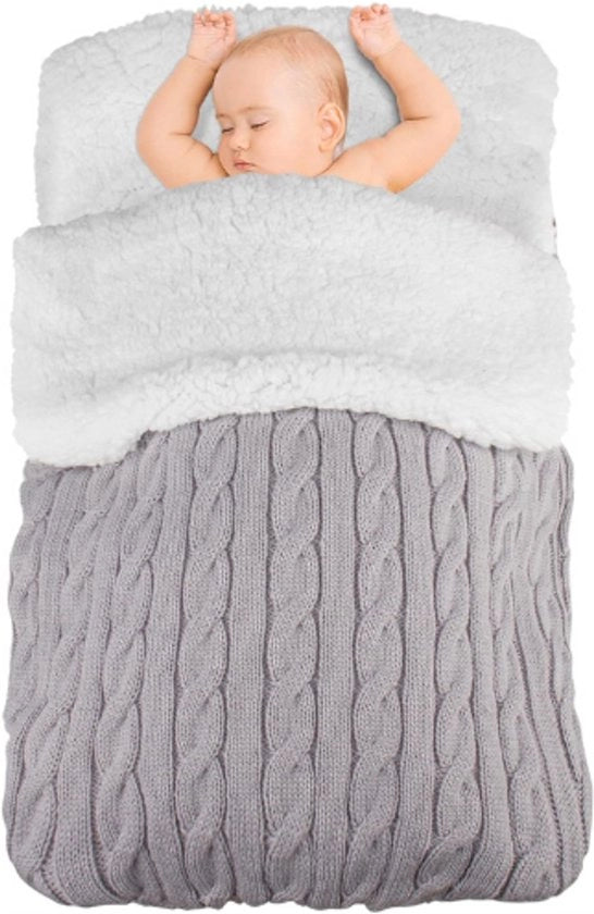Coperta di Ricamo per Bambini Invernale - 0-6 Mesi - Coperta di Ricamo con Fleece con Sacca da Soggiorno - Sacca da Soggiorno morbida per Ragazzi e Ragazze (Grigio)