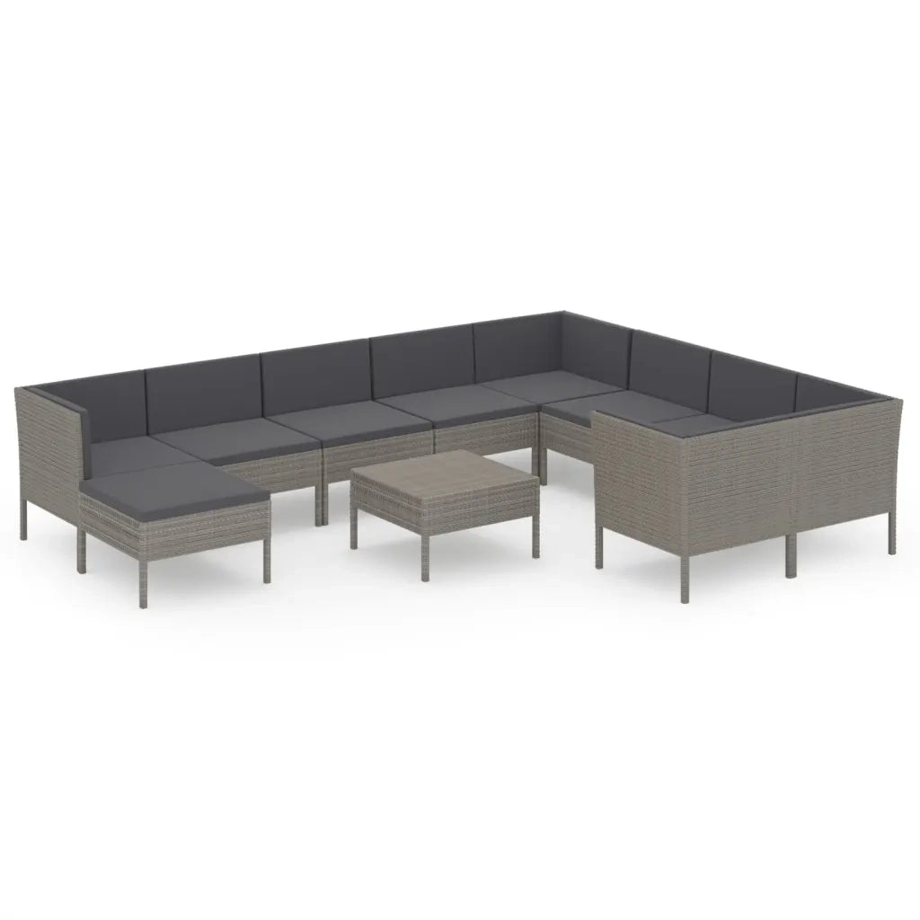 Set Divani da Giardino 11 pz con Cuscini in Polyrattan Grigio cod mxl 38449