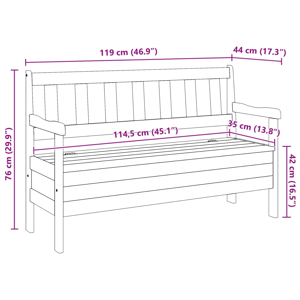 Panchina da esterno in acacia 119x76x44 cm in legno solido di pino