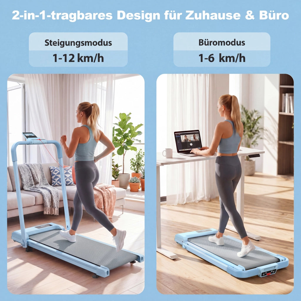 TAPIS ROULANT 3 IN 1 Pieghevole con inclinazione 10%, Blu, Acciaio