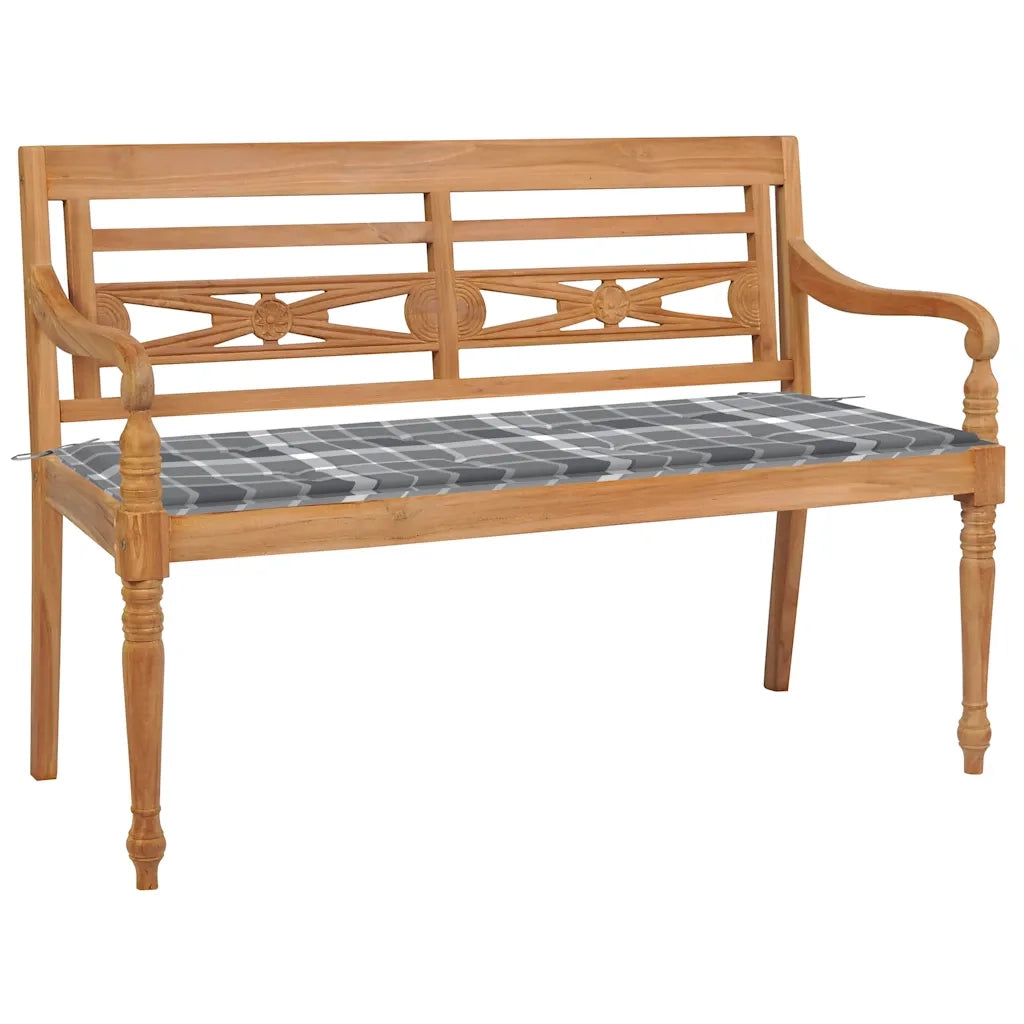 Panchina Batavia Cuscino a Quadri Grigio 120cm Teak Massello cod mxl 44828