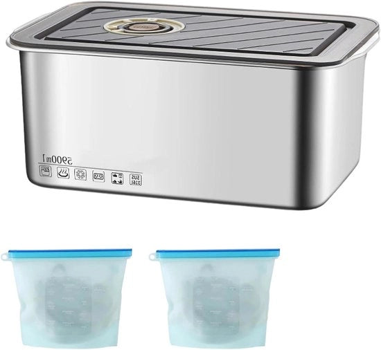 Set di contenitori in acciaio inossidabile con coperchio - 5900 ml - congelatore - sacchetti congelabili riutilizzabili - per frigorifero, forno a microonde, forno