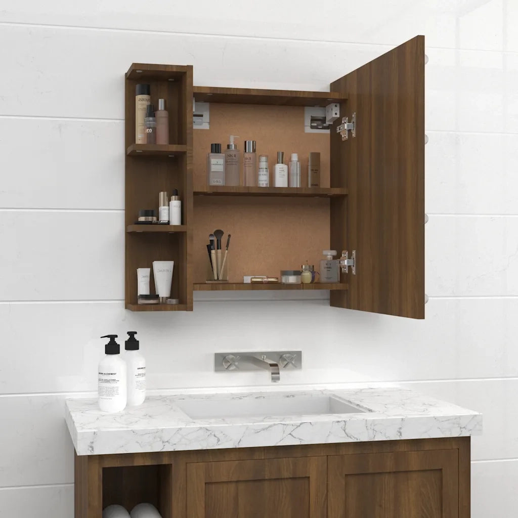 Mobile a Specchio con LED Rovere Marrone 70x16,5x60 cm 820453