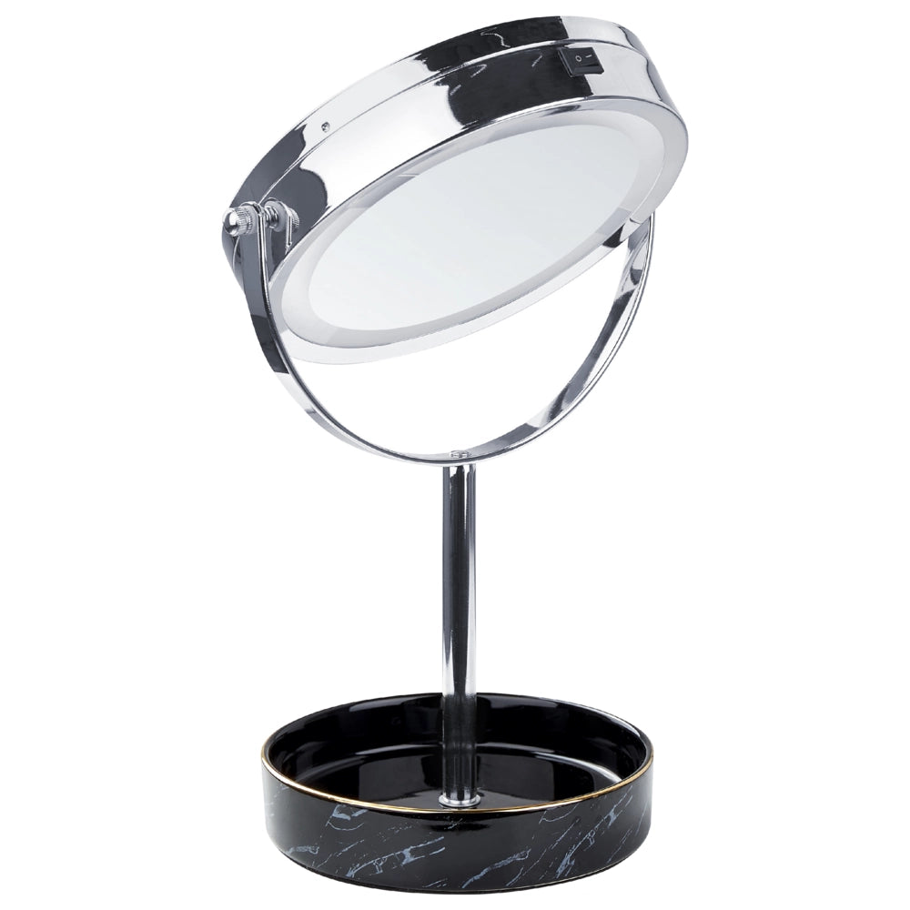 Specchio trucco con luci LED e telaio in ferro Ø 20 cm in color argento e nero moderno
