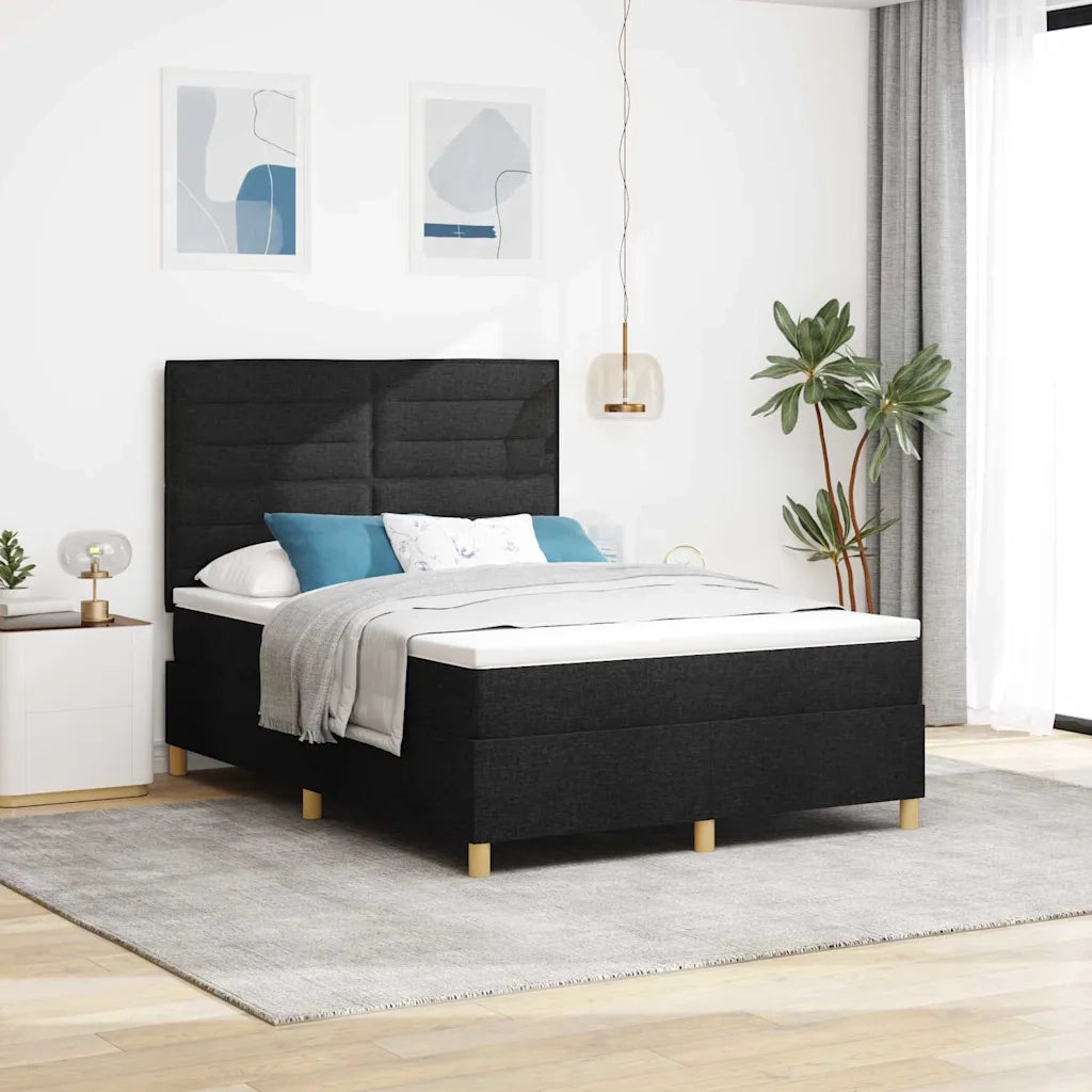 Letto a Sorgente LED con materasso Nero 160 x 200 cm Tessuto