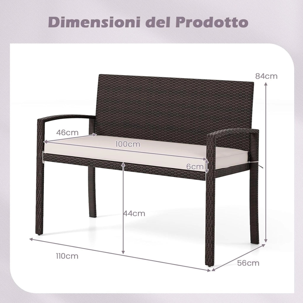 Panchina da Esterno in Rattan PE 110 x 56 x 84 cm, Panchina da Giardino con Morbido Cuscino, Schienale e Braccioli, Poltrona per Veranda, Balcone e Ingresso (Bianco)