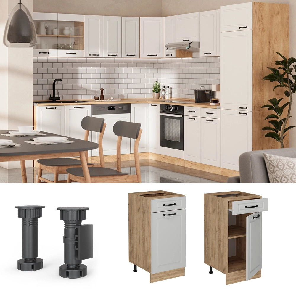 Mobiletto base per cucina R-Line Bianco rustico/Rovere dorato 40 cm senza piano di lavoro Vicco