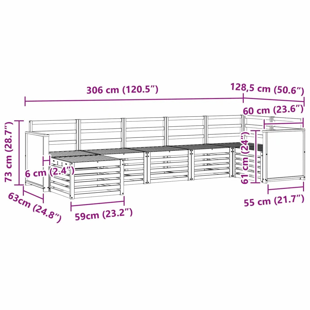 Set divano sezionale 6 pcs Naturale Legno di Acacia Massello