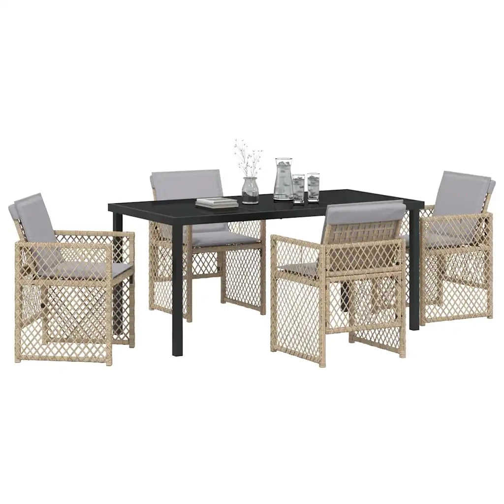 Set da Pranzo per Giardino 5 pz | Set Salotto da Giardino Beige polyrattan