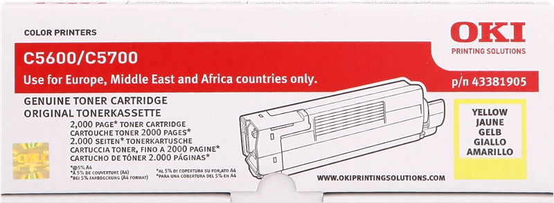 ORIGINAL OKI toner giallo 43381905 C5600 ~2000 Seiten