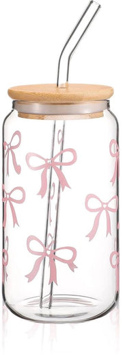 Bicchiere in Vetro 473 ml - Bicchiere da Bevande con Tappo - Bicchiere da Bevande con Maniglia in Rete - Regalo Elegante - Progetto Decorativo - Utilizzo Versatile