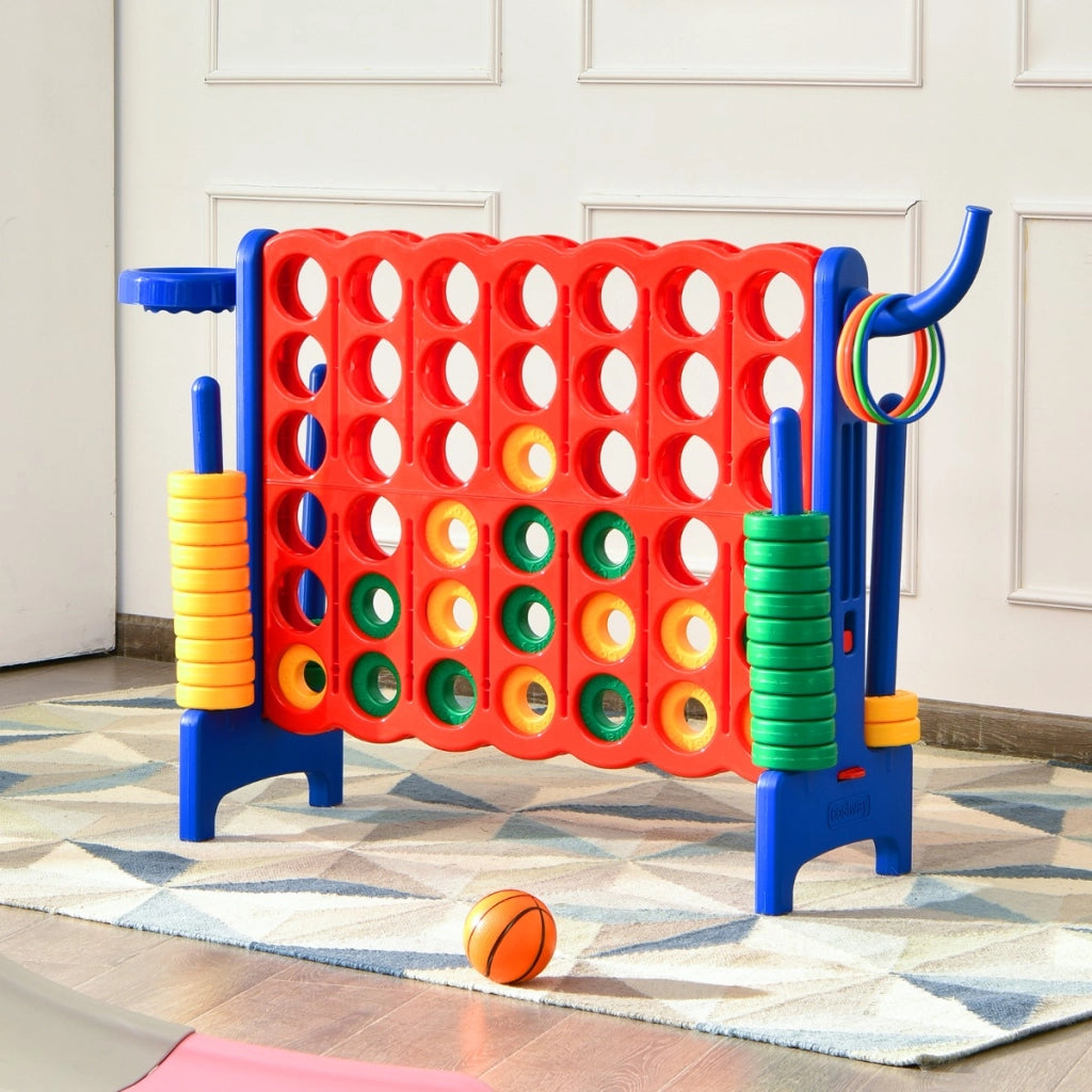 Forza 4 gigante con canestro e gioco di lancio, Gioco da esterno per bambini e adulti 84x33x79 cm Blu