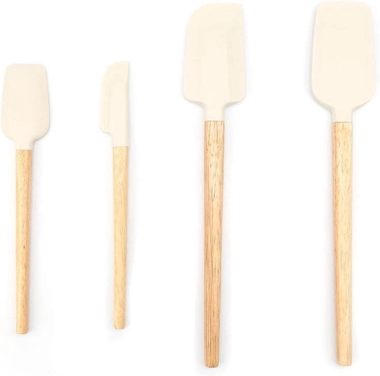 Spatola in Silicone - 4 pezzi - Resistente al Calore Spatola per Impasto in Silicone - Spatola per Cucina con Manico in Legno di Quercia - Spatola in Silicone Non Aderente - 4 Misure - Spatola per Impasto in Silicone per Cucina - Mescolare