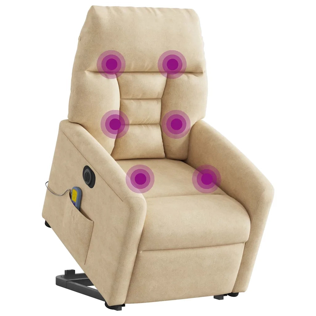 Poltrona Alzapersona Reclinabile Massaggiante Crema Microfibra 3303112