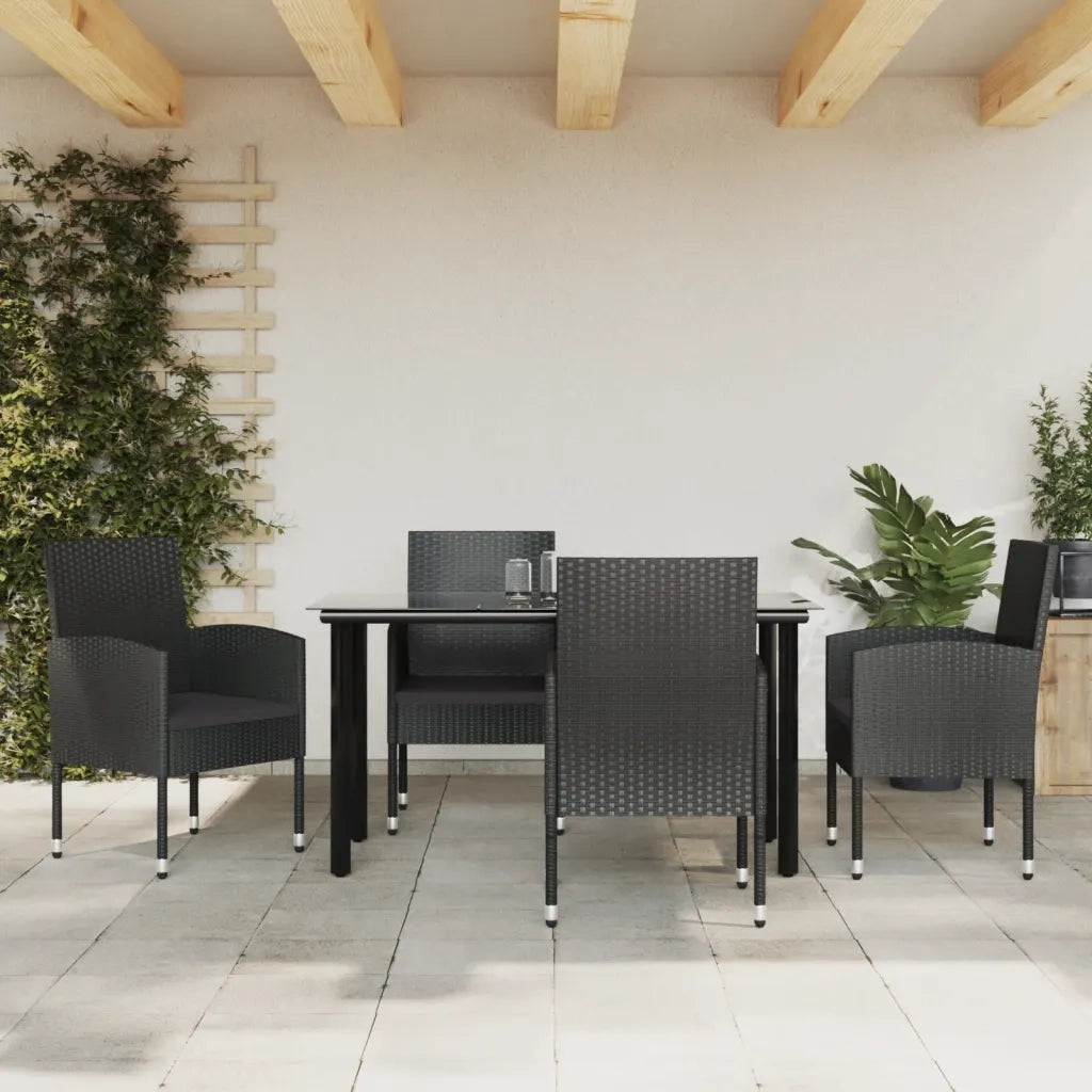 Set da Pranzo da Giardino 5 pz Nero in Polyrattan e Acciaio 3203346