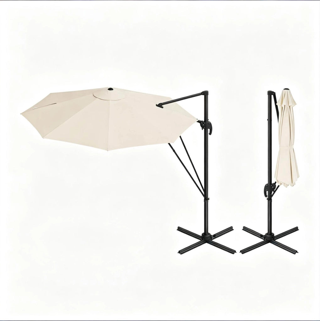 Ombrellone da giardino rotondo 3 m girevole 360° con inclinazione; beige