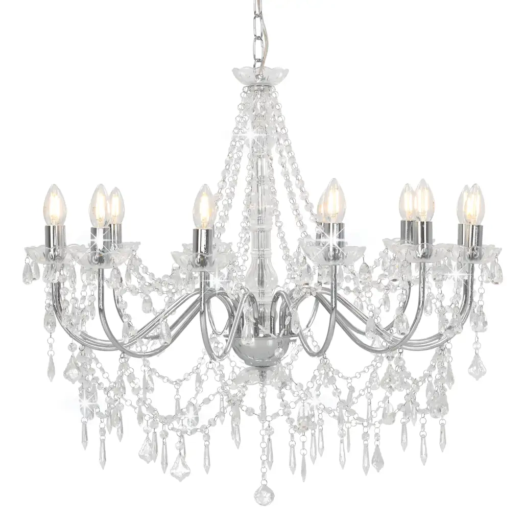 Lampadario con Perline Argento 12 Lampadine E14 cod mxl 52982