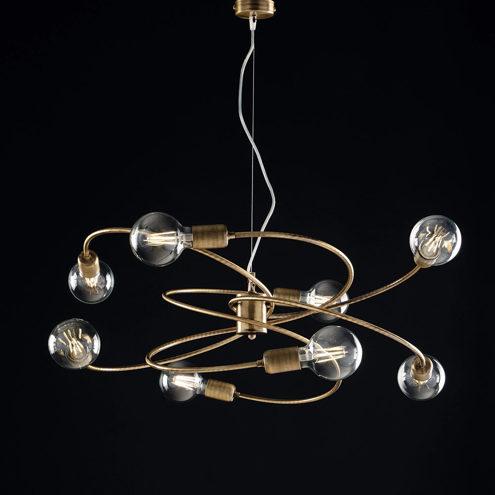 Sospensione Moderna 8 Luci Ferro Bronzo Spazzolato Serie Vortex