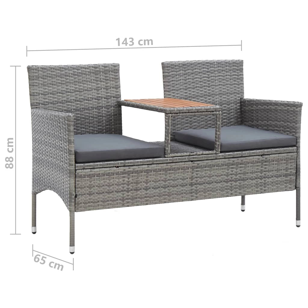 Panca da giardino mobili da esterno per patio terrazza 2 posti e tavolo da tè 143 x 65 x 88 cm resina intrecciata grigia 02_0011310